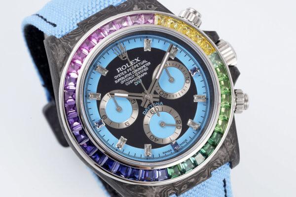 o 1i2jd7atuhucurdkve7p91jb22 Rolex Daytona Carbon Case Rainbow Blue 1:1 Best Clone Diw Custom Velcro Strap