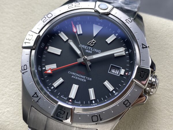 Breitling Avenger Automatic GMT 44 BLS Factory 1:1 Best Clone Grey Dial Stainless Steel Strap